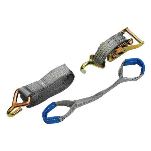 Spännband för lastsäkring av fordon på flak. Svirvelkrok direkt på spännaren