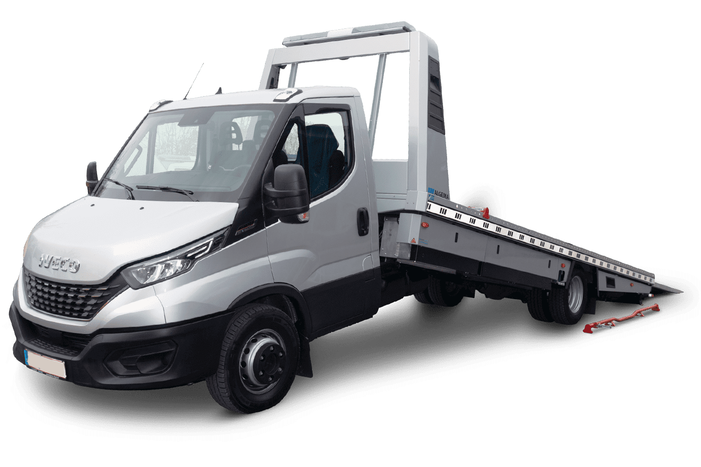 Biltransportbil Blitzlader från Algema Fit-Zel med hydraulisk knäck och utdragbara ramper