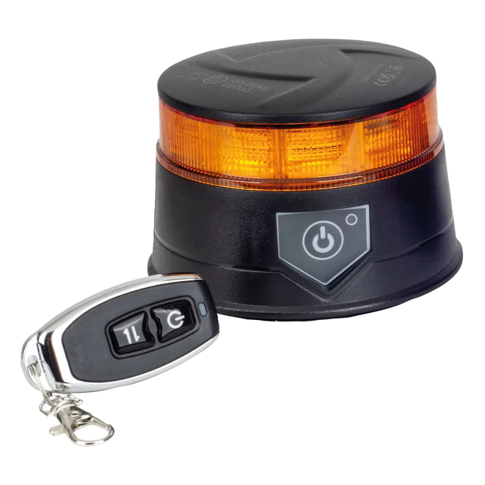 Svart, runt varningsljus med liten fjärrstyrning